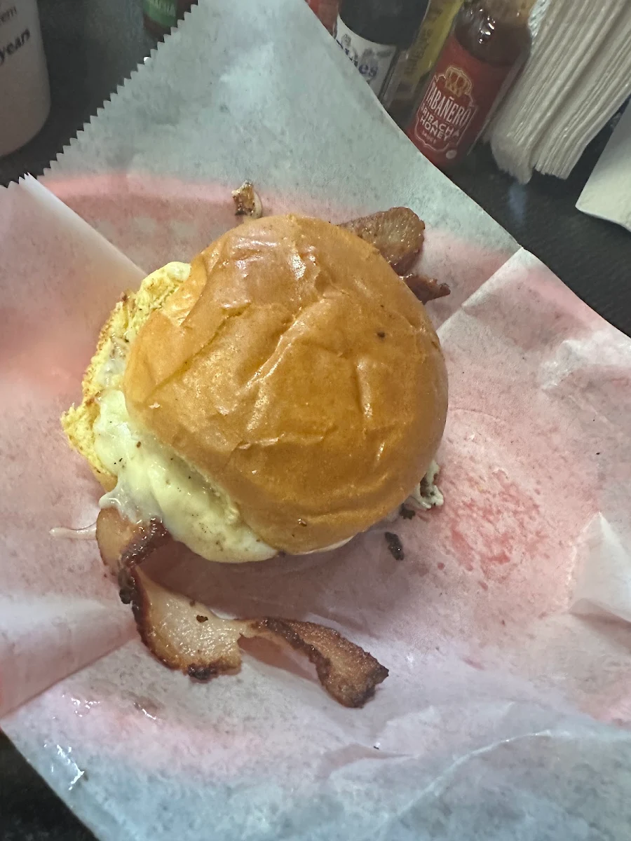 Bacon Egg and Cheese on a Hamburger Bun