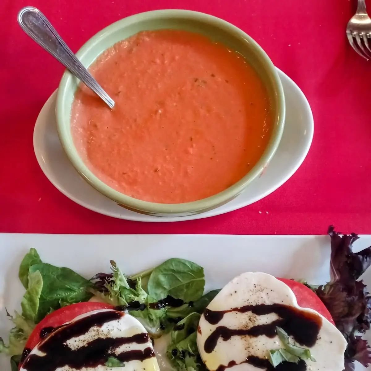 Tomato Soup and Caprese Salad