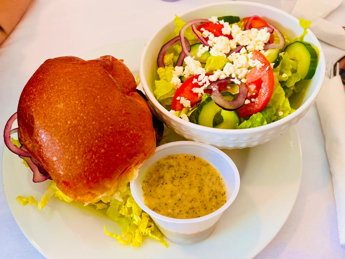 Burger with Greek Salad