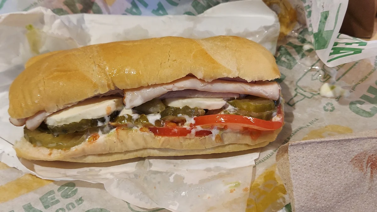 Turkey Sub w Avocado Mayo Fresh Mozzarella Cheese Tomatoes Extra Pickles Salt Pepper Oil & Vinegar