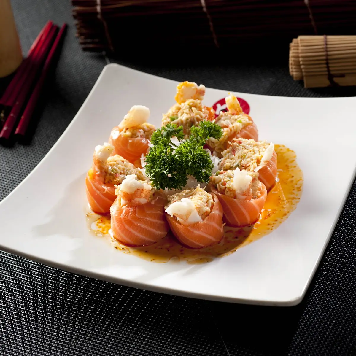 Salmon Sashimi w Spicy Shrimp & Crab