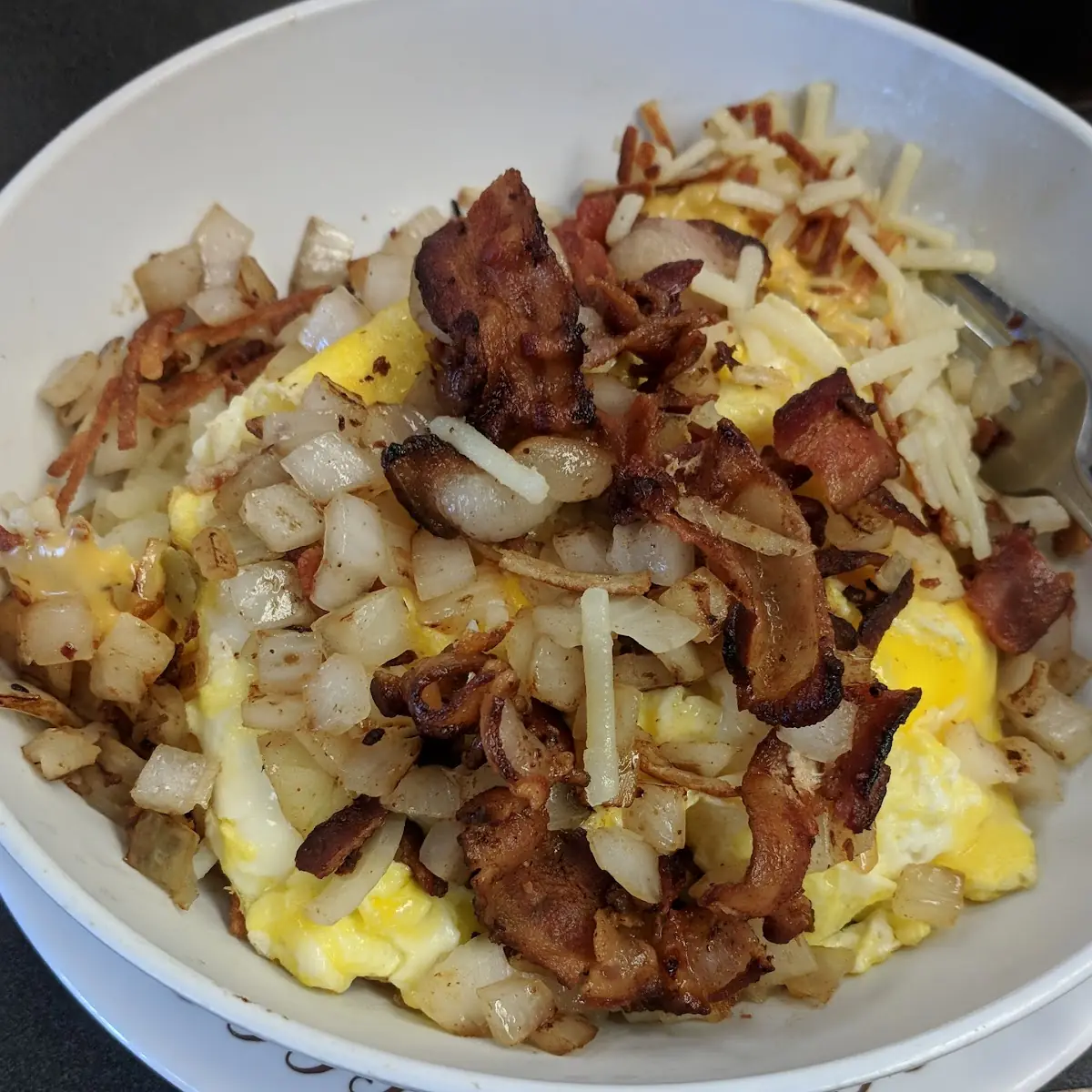 Bacon Egg and Cheese Hash Brown Bowl