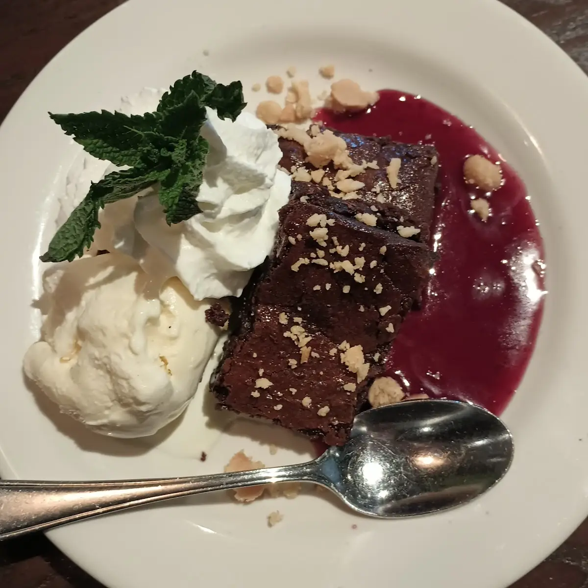 Macadamia Nut Brownie with Vanilla Ice Cream