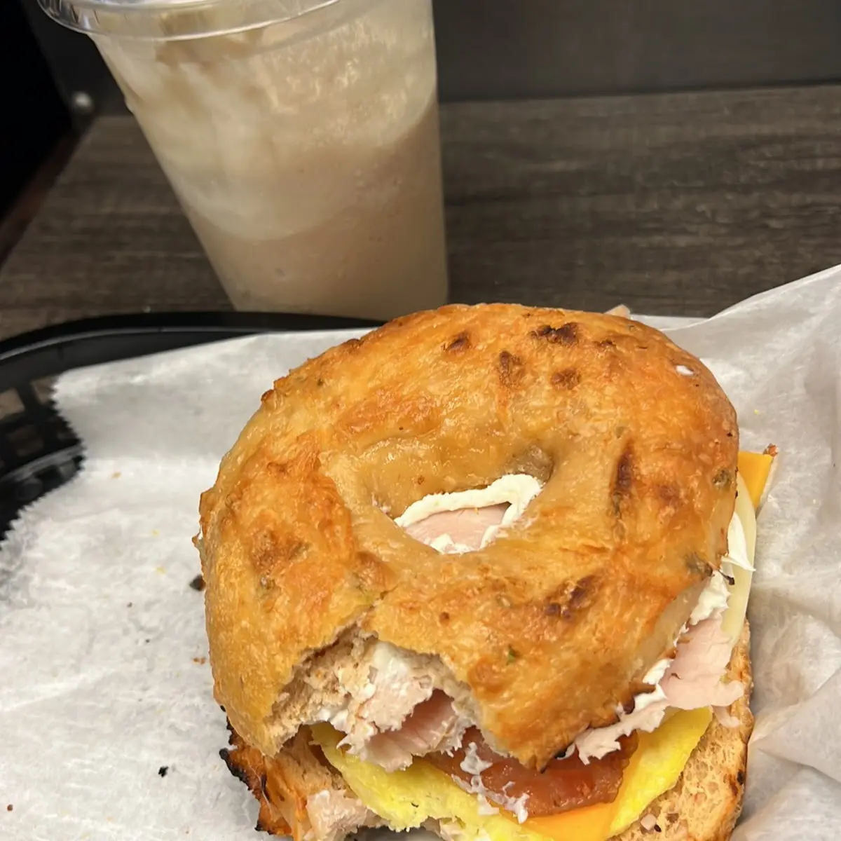 Salsa Pepper Jack Bagel with Cream Cheese & Turkey Bacon American Cheese