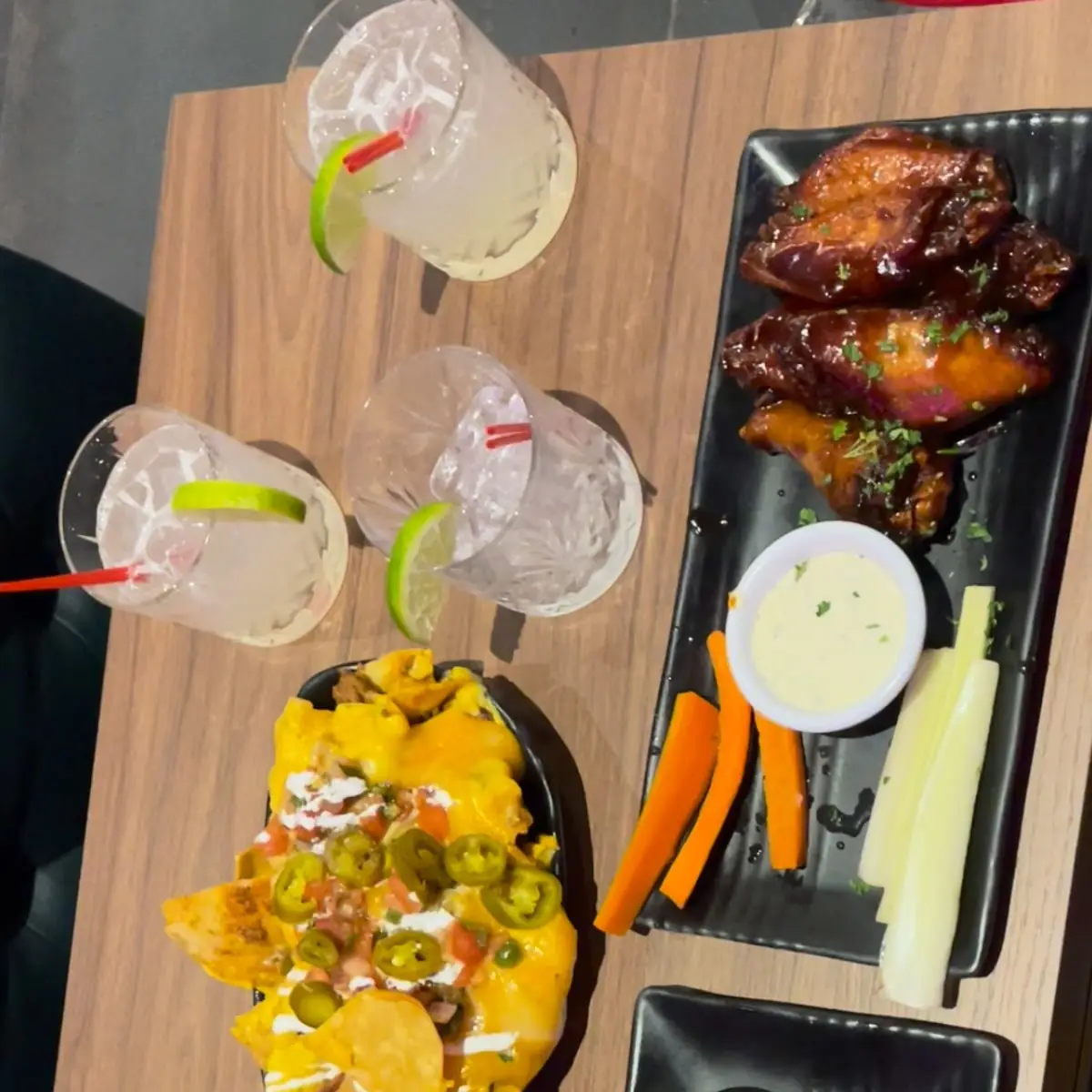 Nachos BBQ Wings and Empanadas