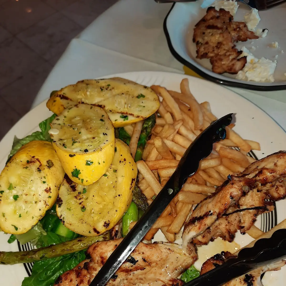 Grilled Chicken with Grilled Vegetables and Fries