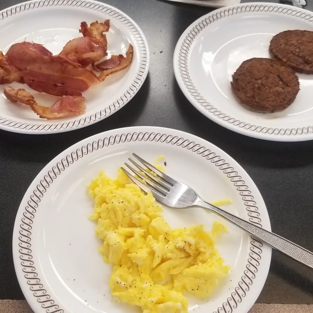 Scrambled Eggs Bacon Sausage Diet Coke