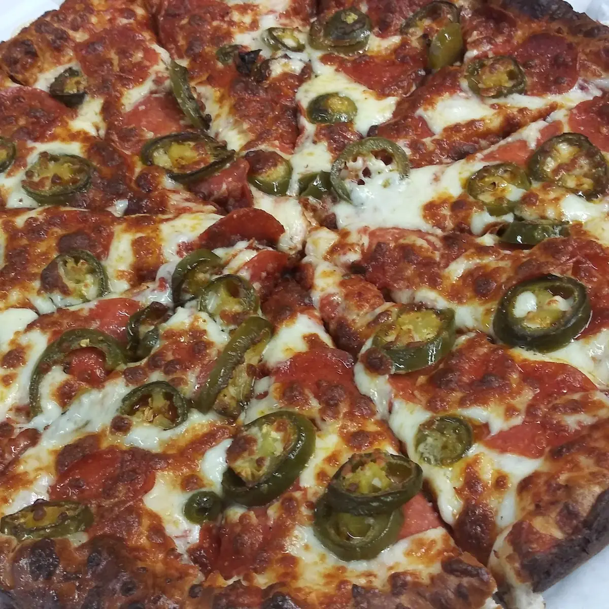 Large Pepperoni Jalapeño Extra Cheese Well Done