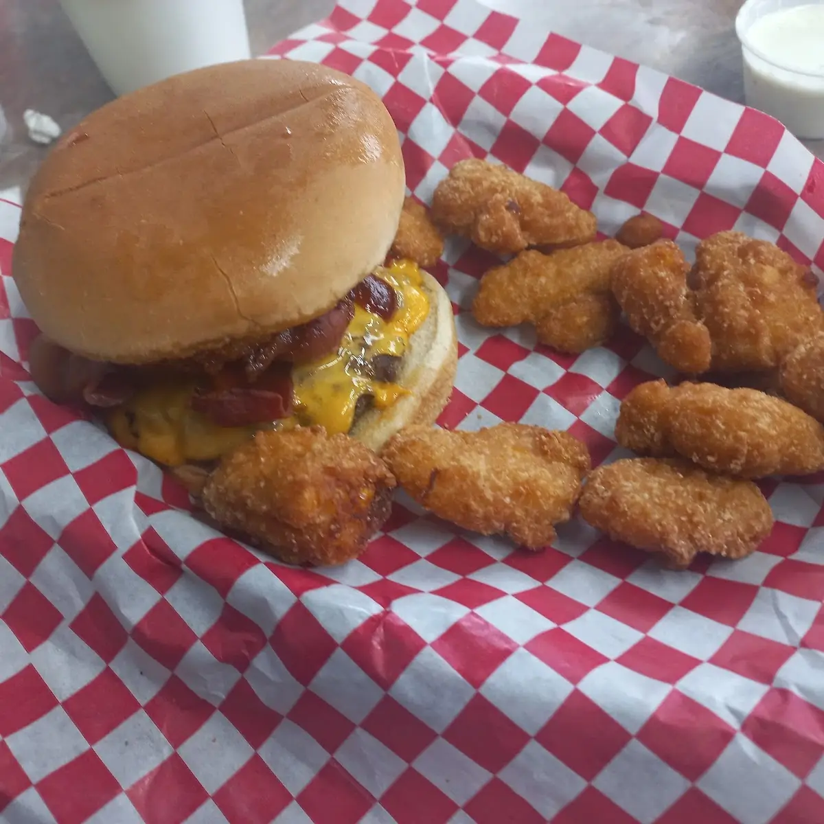 Cowboy Burger and Corn Nuggets