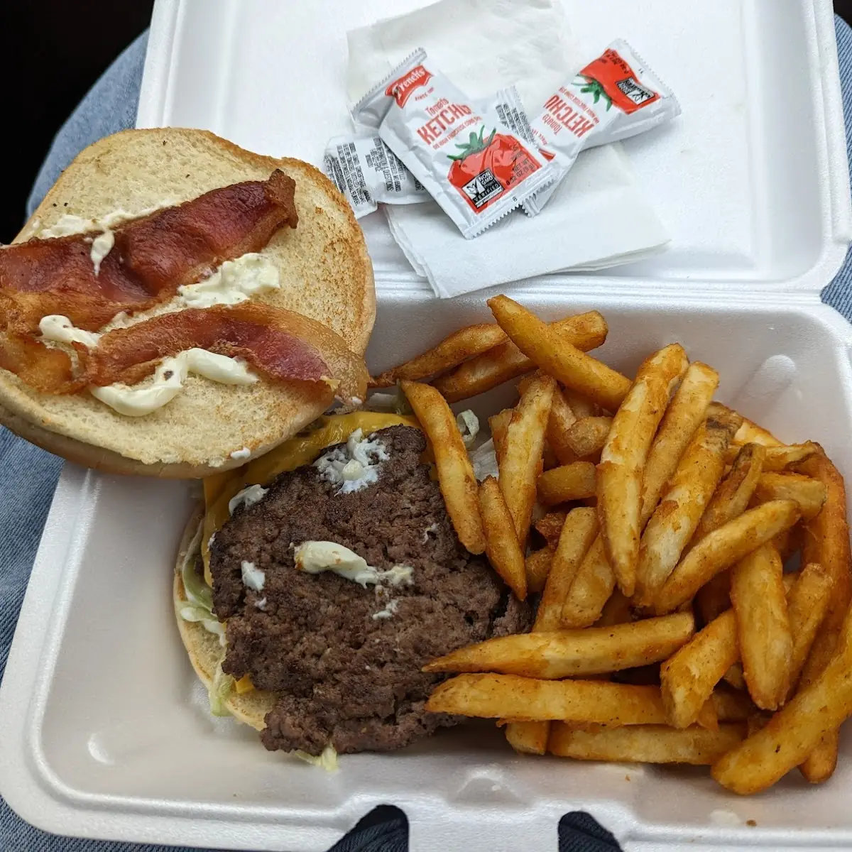 Bacon Cheese Burger and Fries