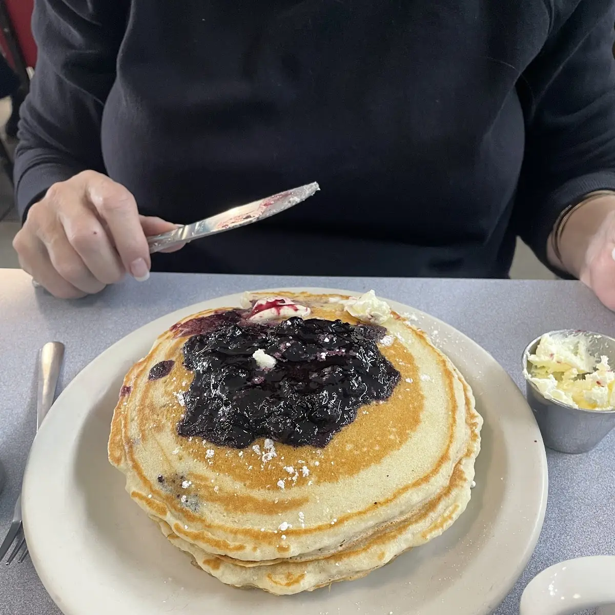 Blueberry Pancakes with Eggs Bacon