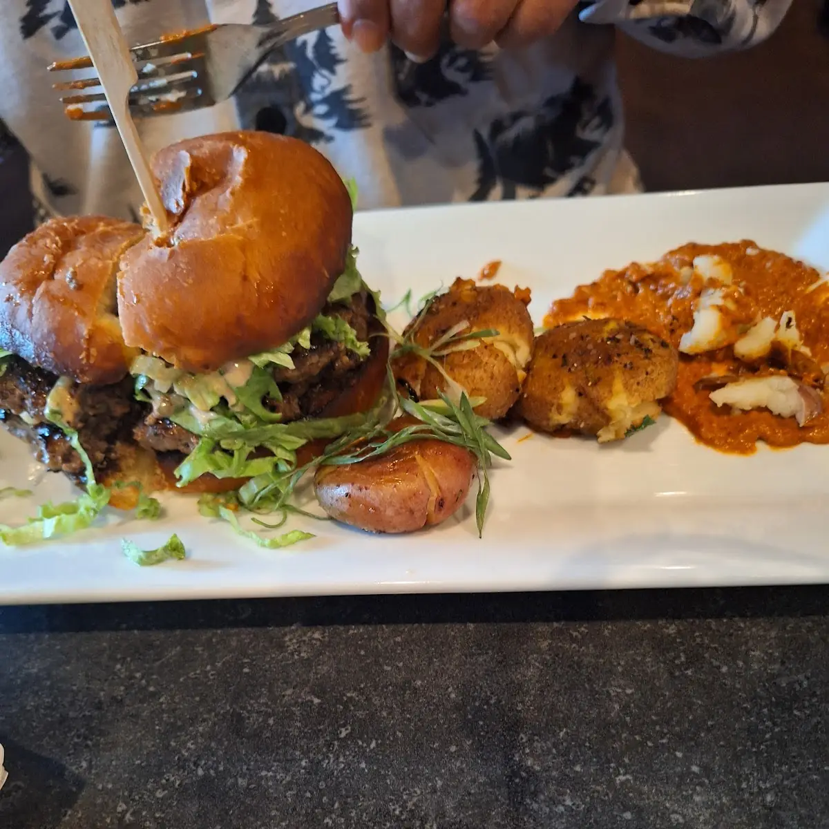 Bison Burger w Mash Down Potatoes