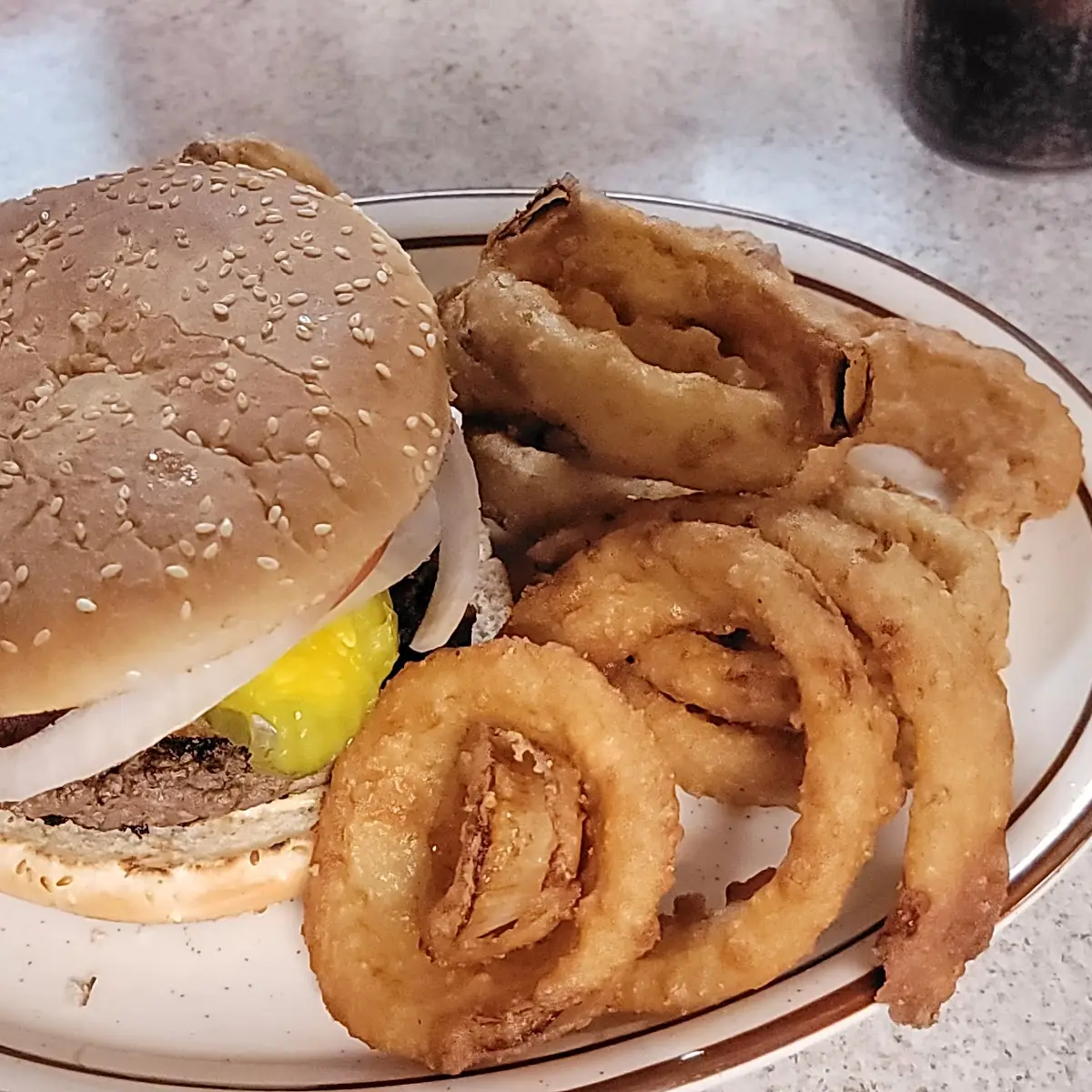 Bacon Cheeseburger and Onion Rings