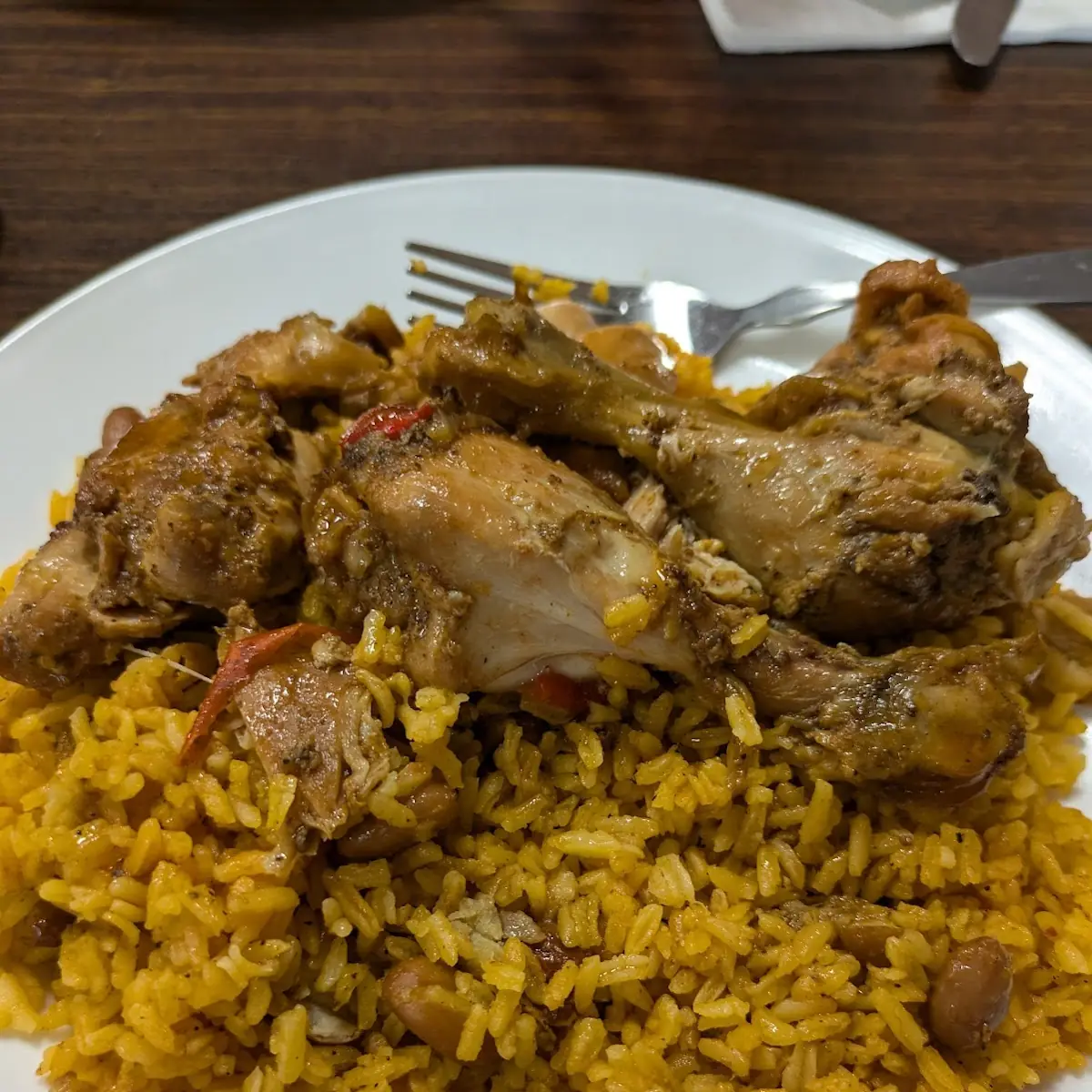 Stewed Chicken with Yellow Rice and Beans
