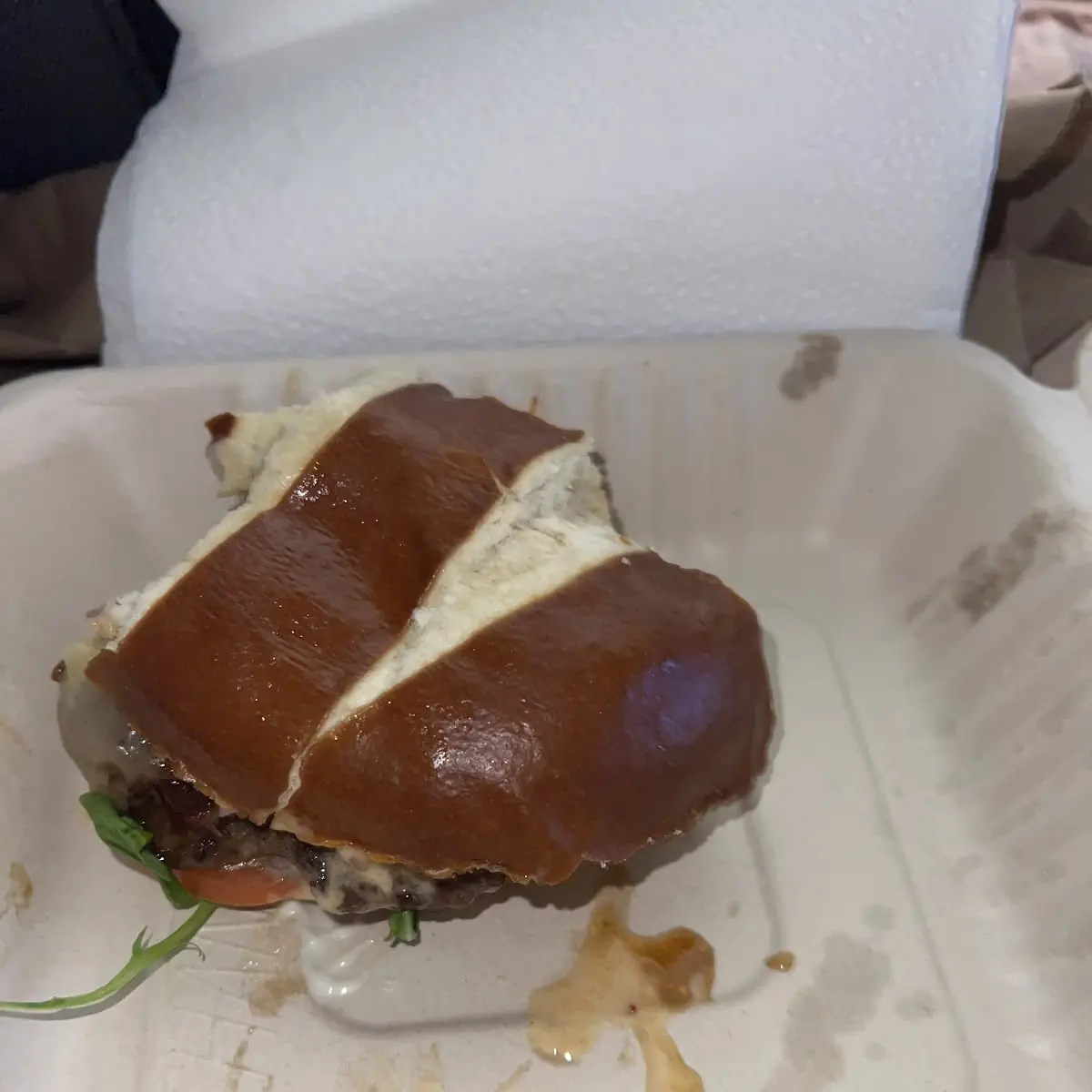 Pretzel Bun Bacon Cheeseburger