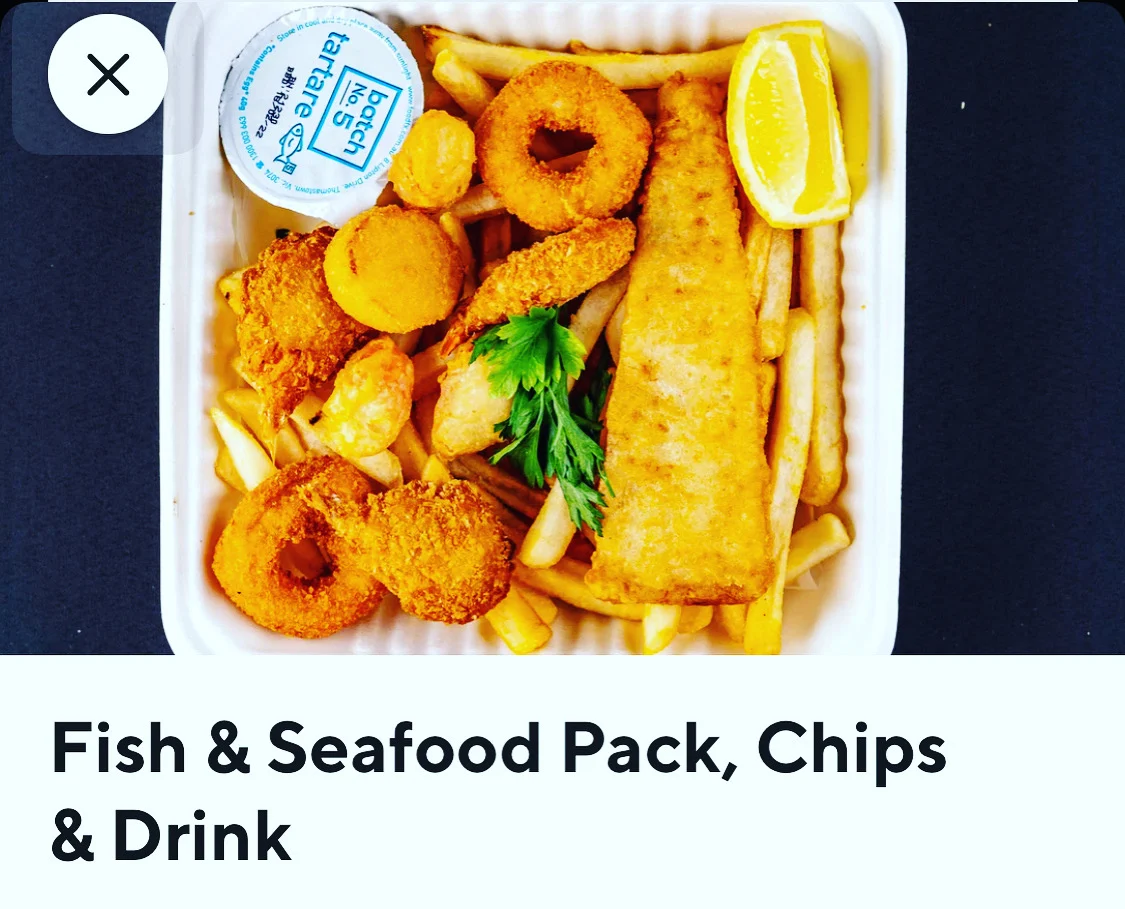 Fish & Seafood Pack Chips & Drink, Kawana Way Coffee & Takeaway