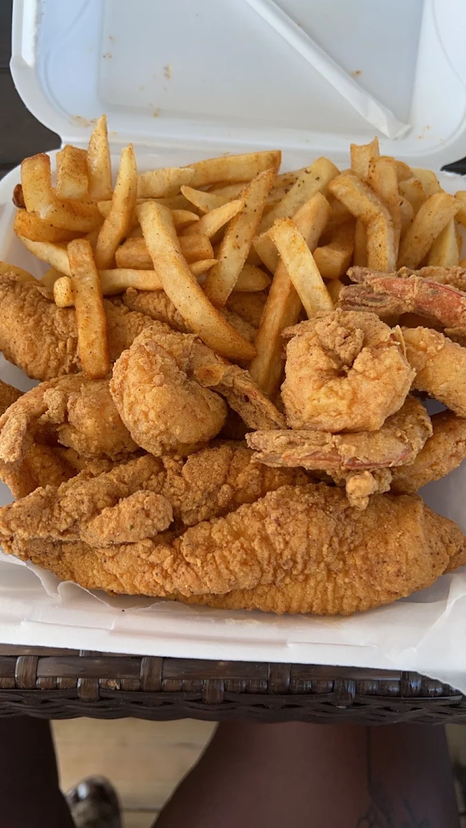 Fried Okra Shrimp and Oyster Platter