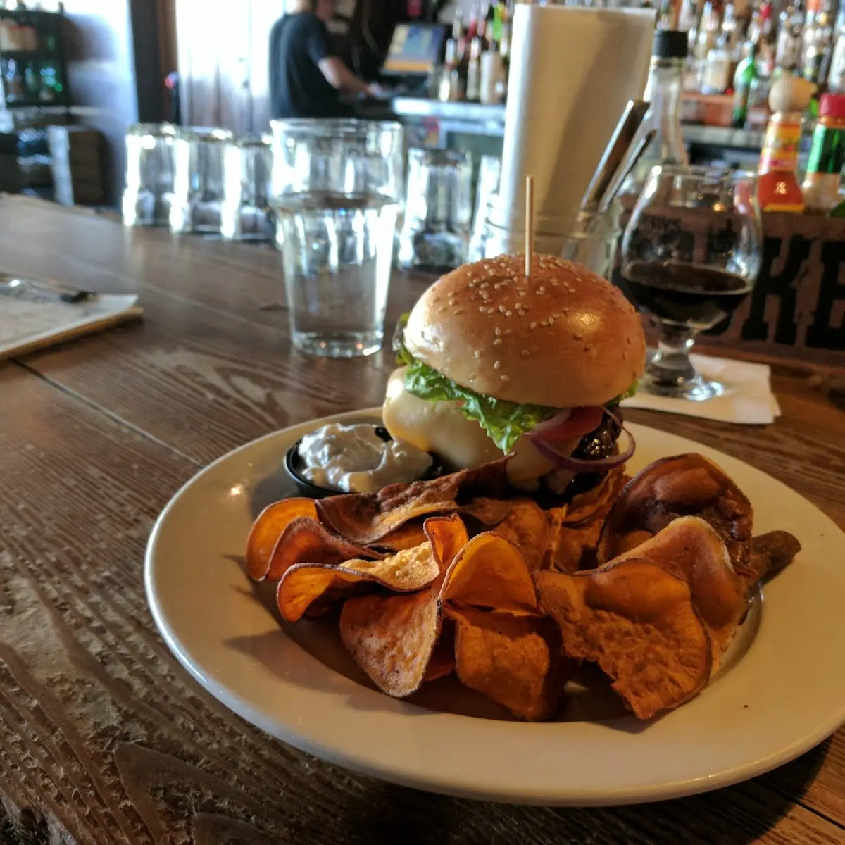 Burger with Sweet Potato Chips