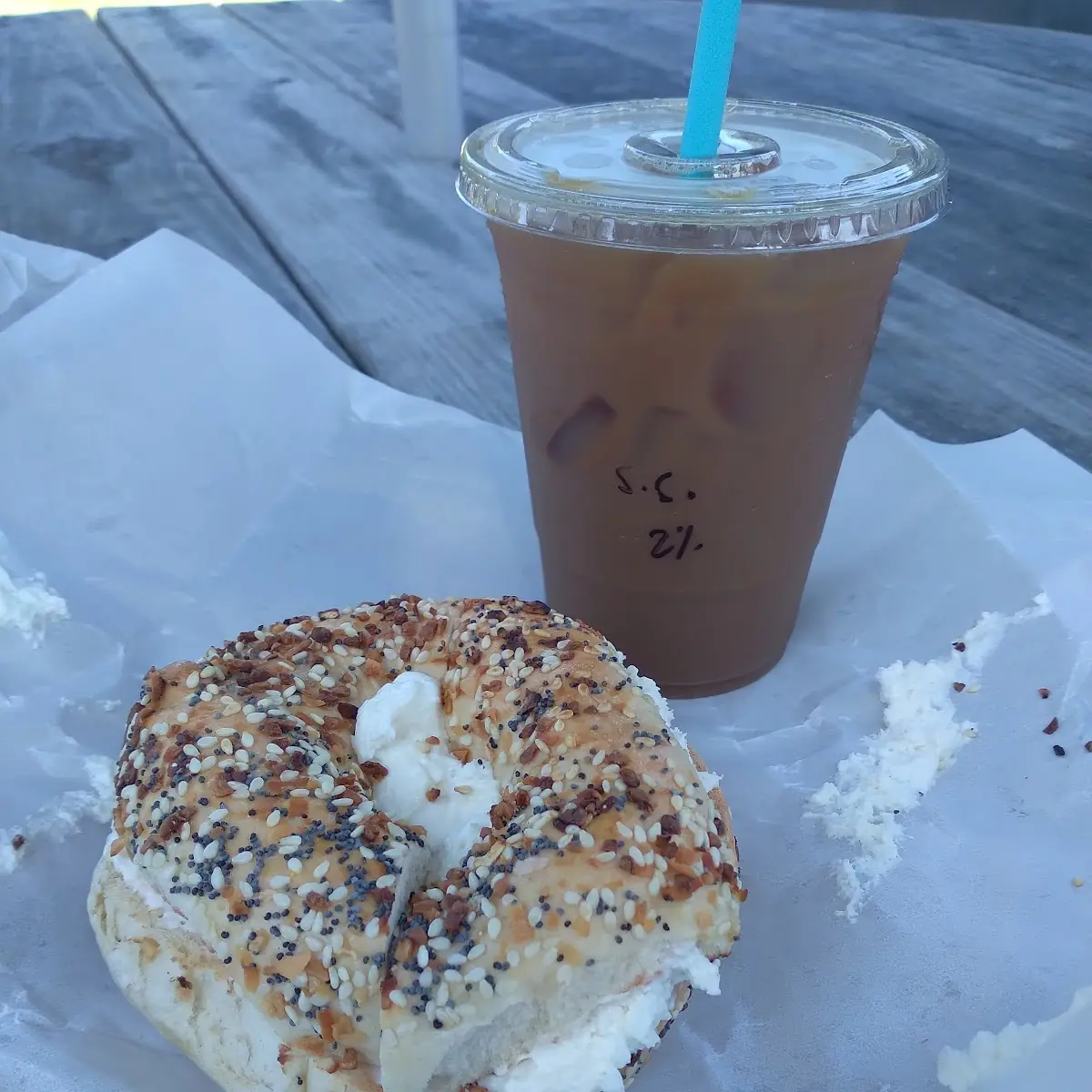 Everything Bagel with Iced Coffee