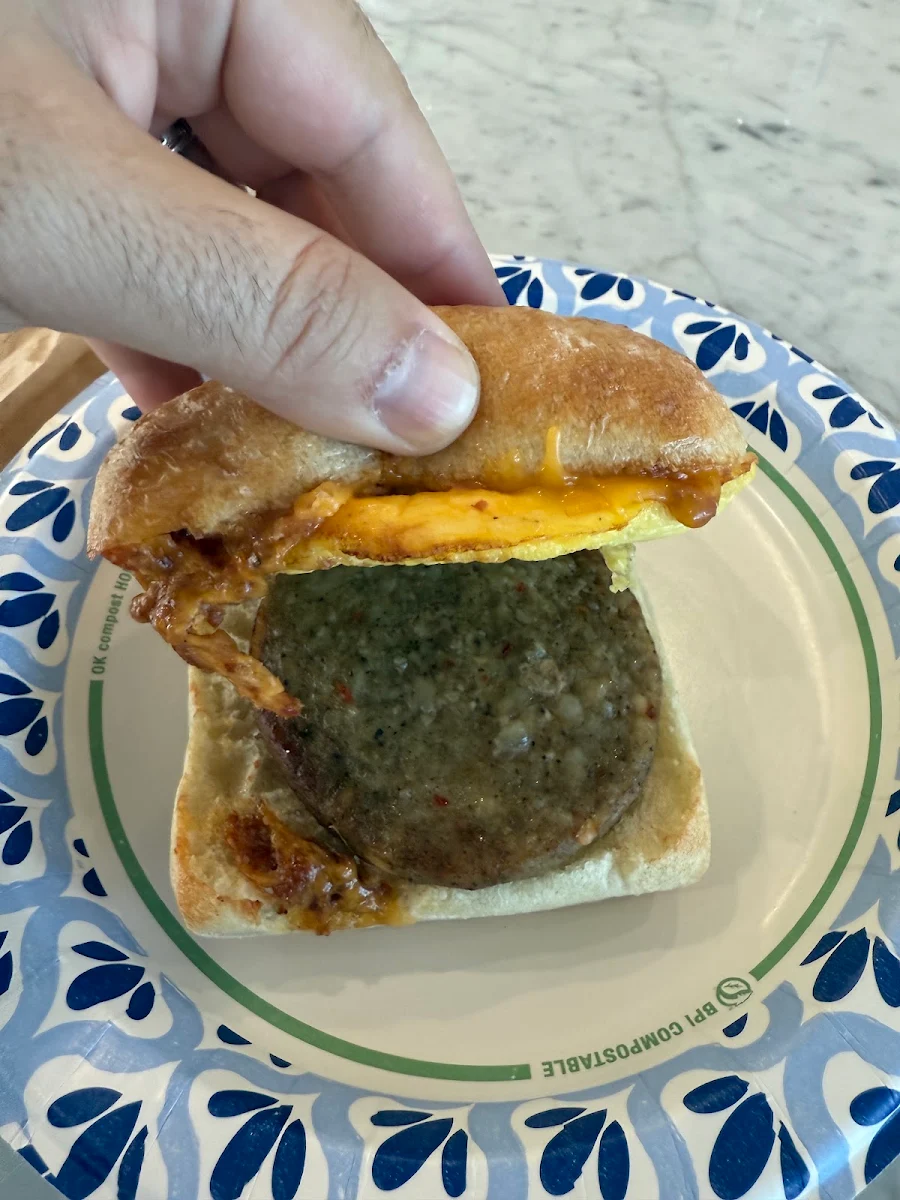 Sausage Egg & Cheddar with Bacon Jam Sandwich