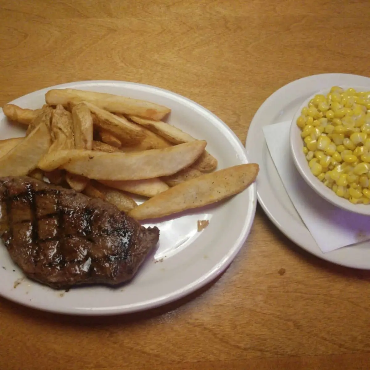 Buttered Corn House Salad Steak Fries