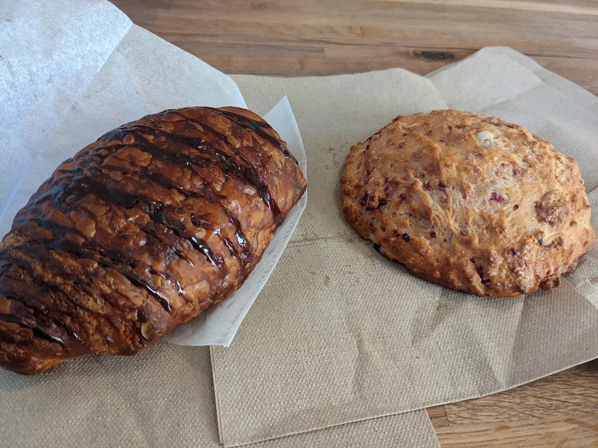 Chocolate Croissant and Raspberry Scone