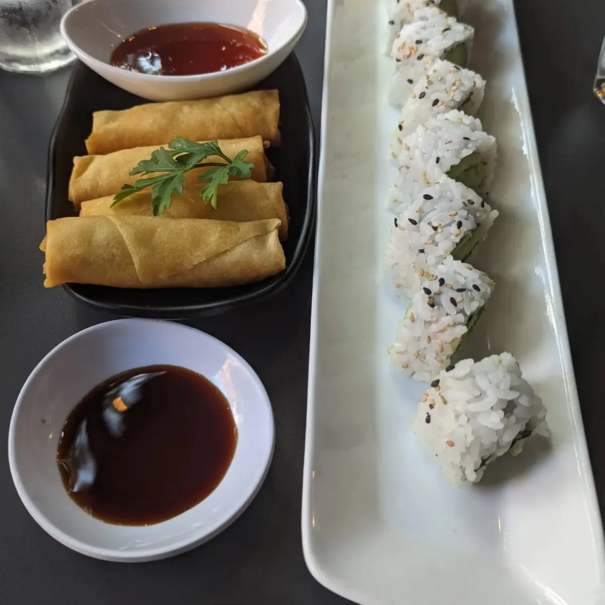 Veggie Spring Rolls and Avocado Sushi