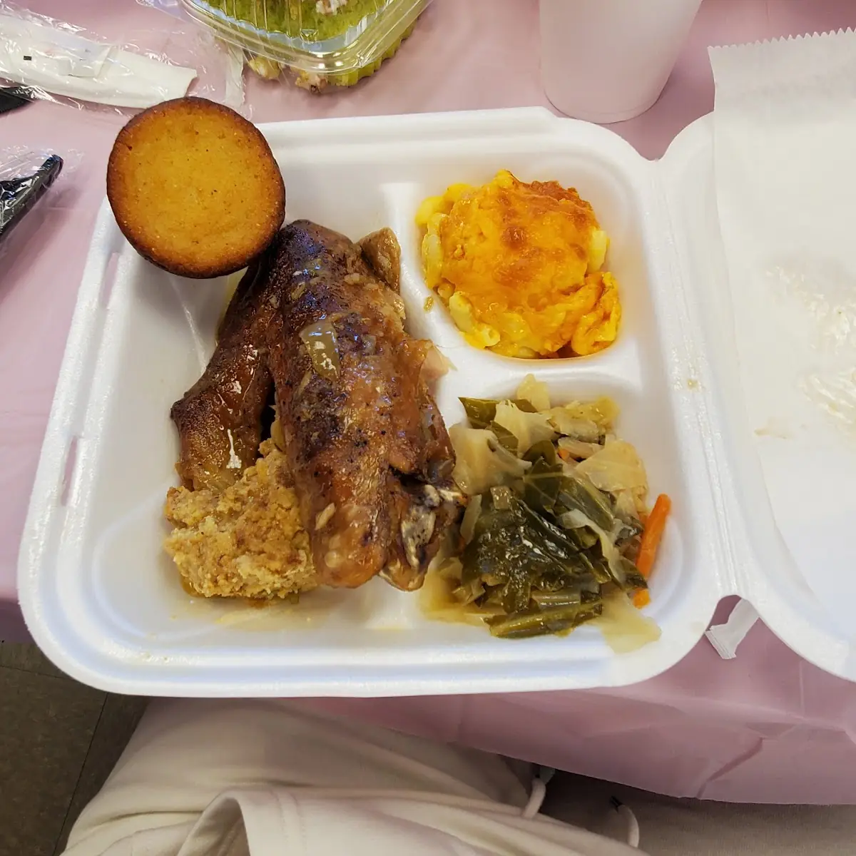Smothered Turkey Wing with Cabbage and Mac N Cheese