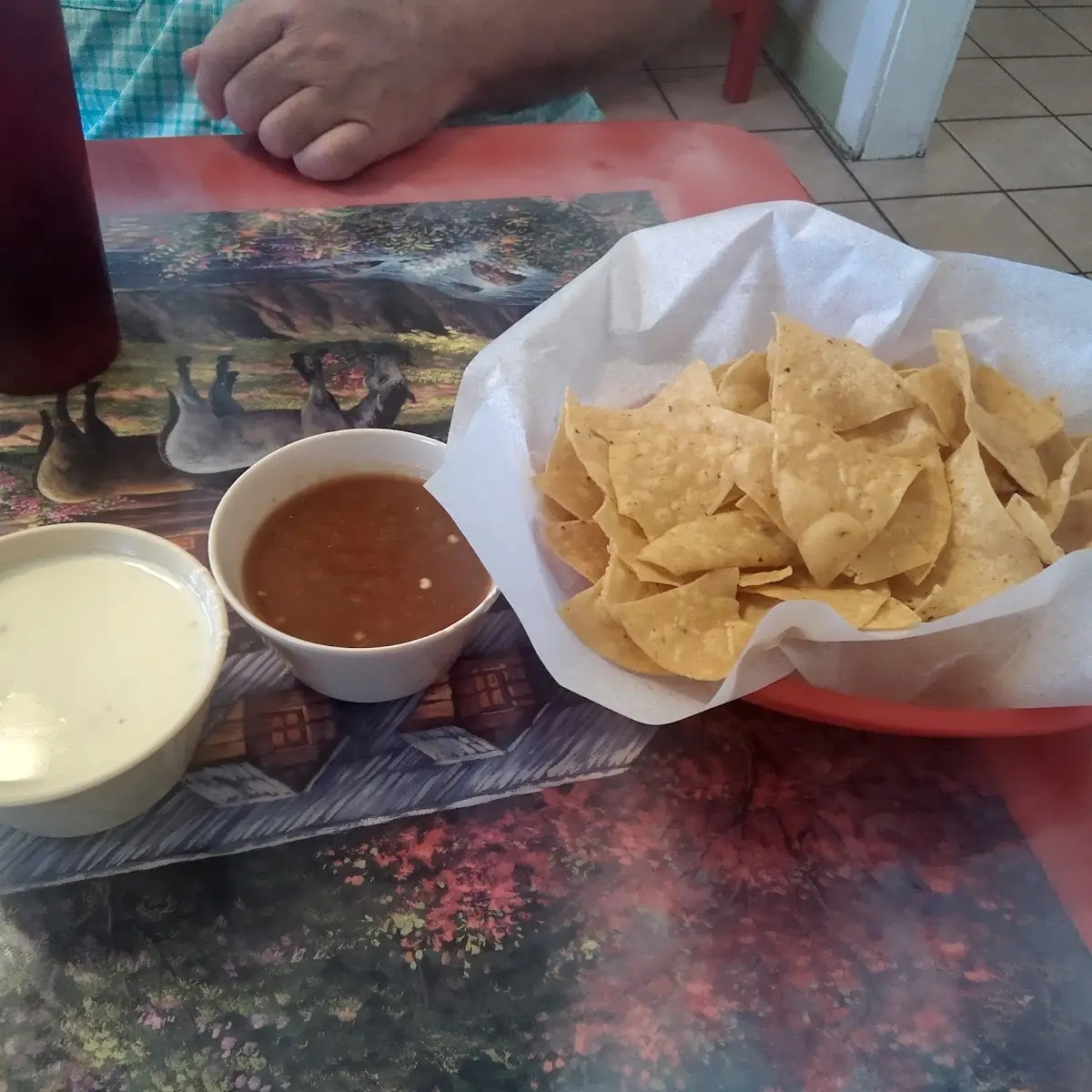 Chips Salsa and White Queso