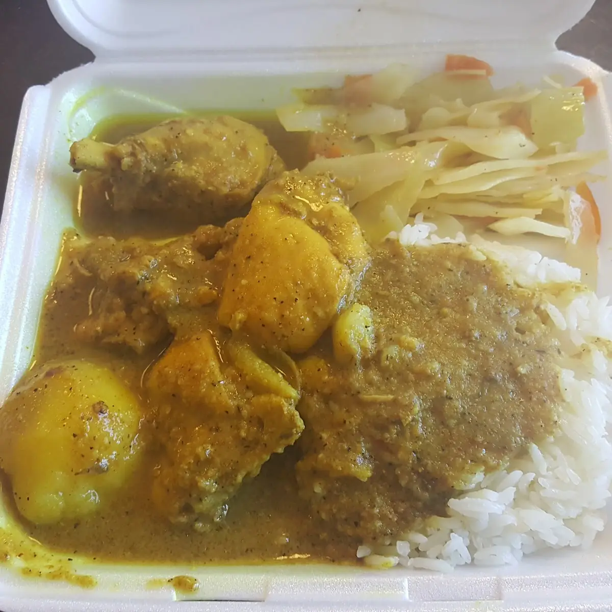 Curry Chicken with White Rice and Cabbage