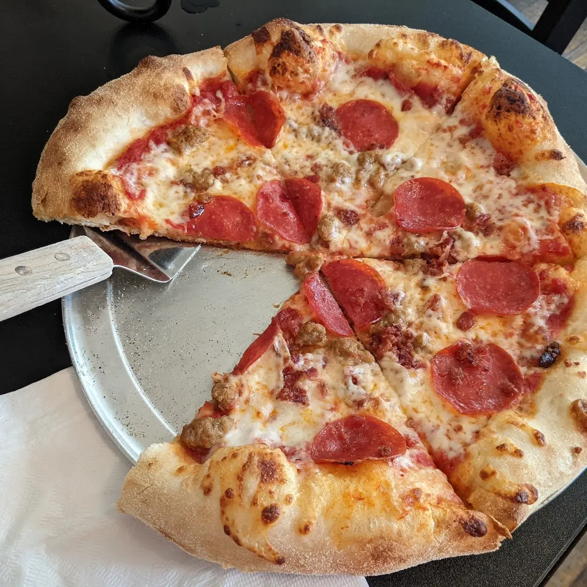Pepperoni Sausage and Bacon Pizza