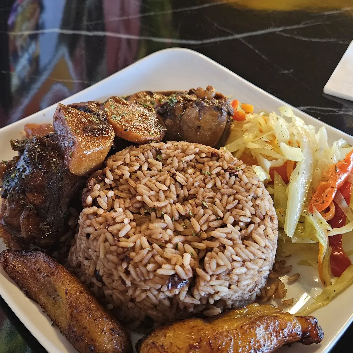 Jerk Chicken Rice & Peas Cabbage