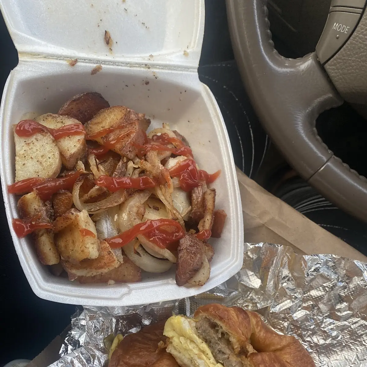 Sausage Egg Cheese Croissant and Homefries