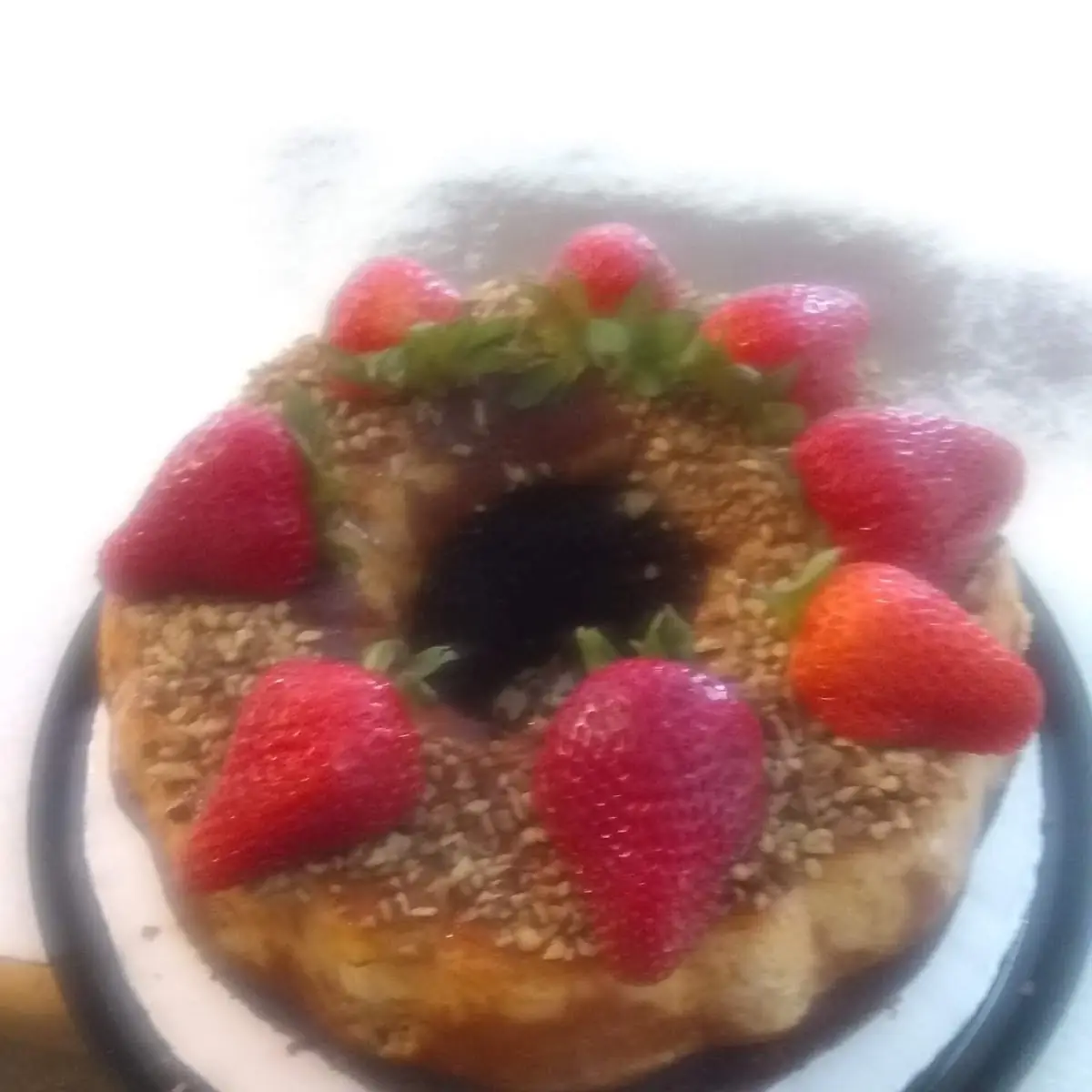 Choco Flan with Strawberries and Pecans