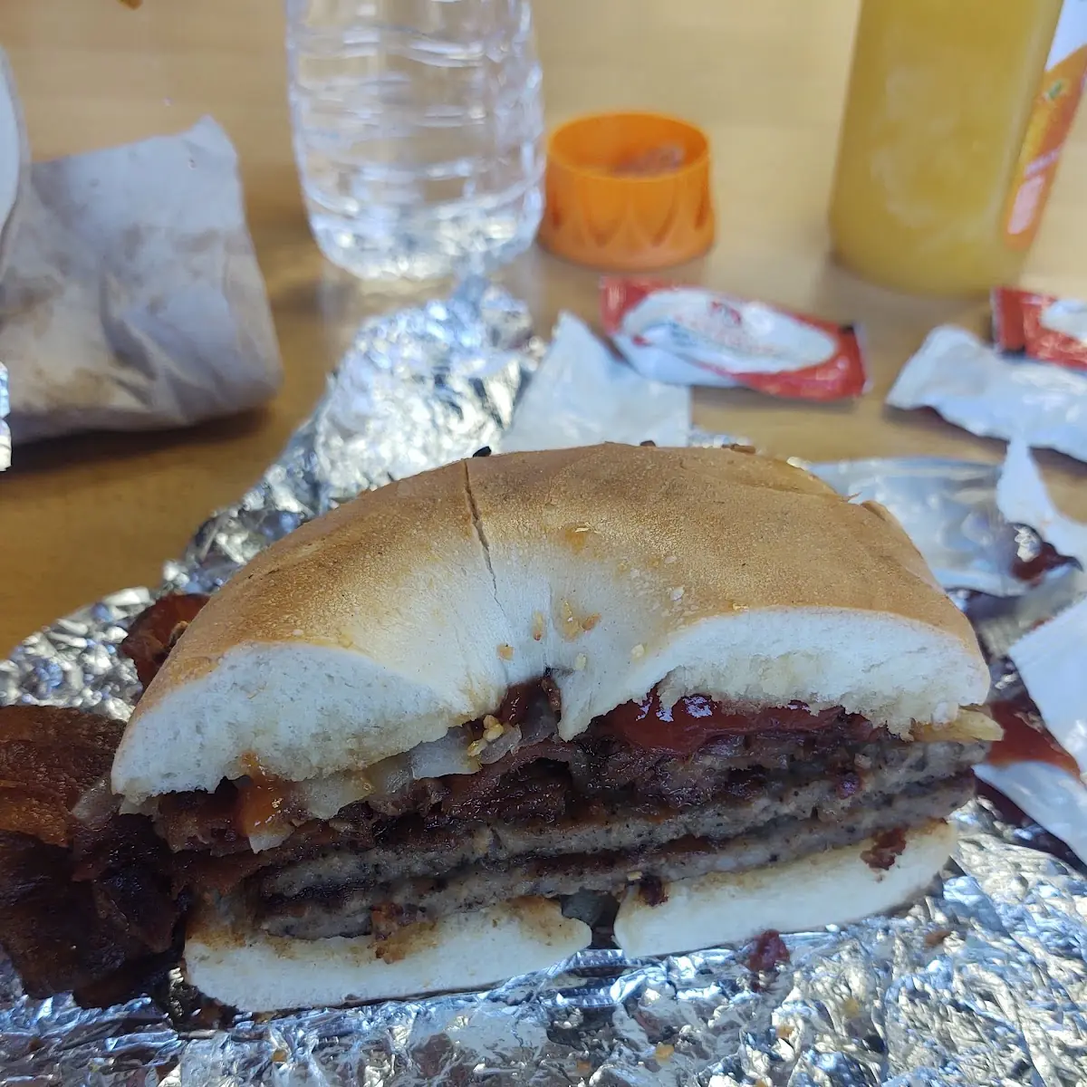 Bacon Sausage and Onions on Roll