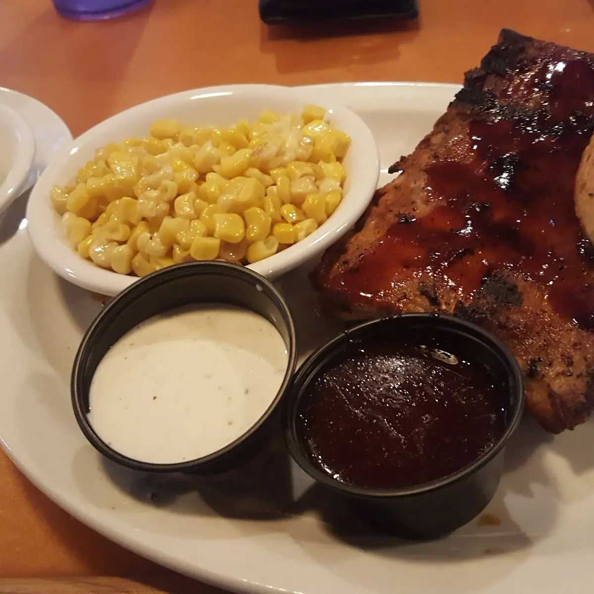 Honey Chipotle BBQ Ribs with Garlic Mashed Potatoes and Sweet Corn