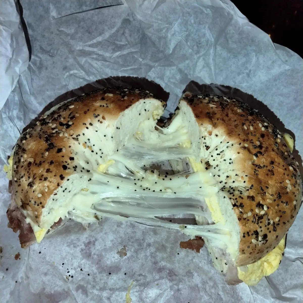 Everything Bagel with Ham Eggs & Pepper Jack Cheese