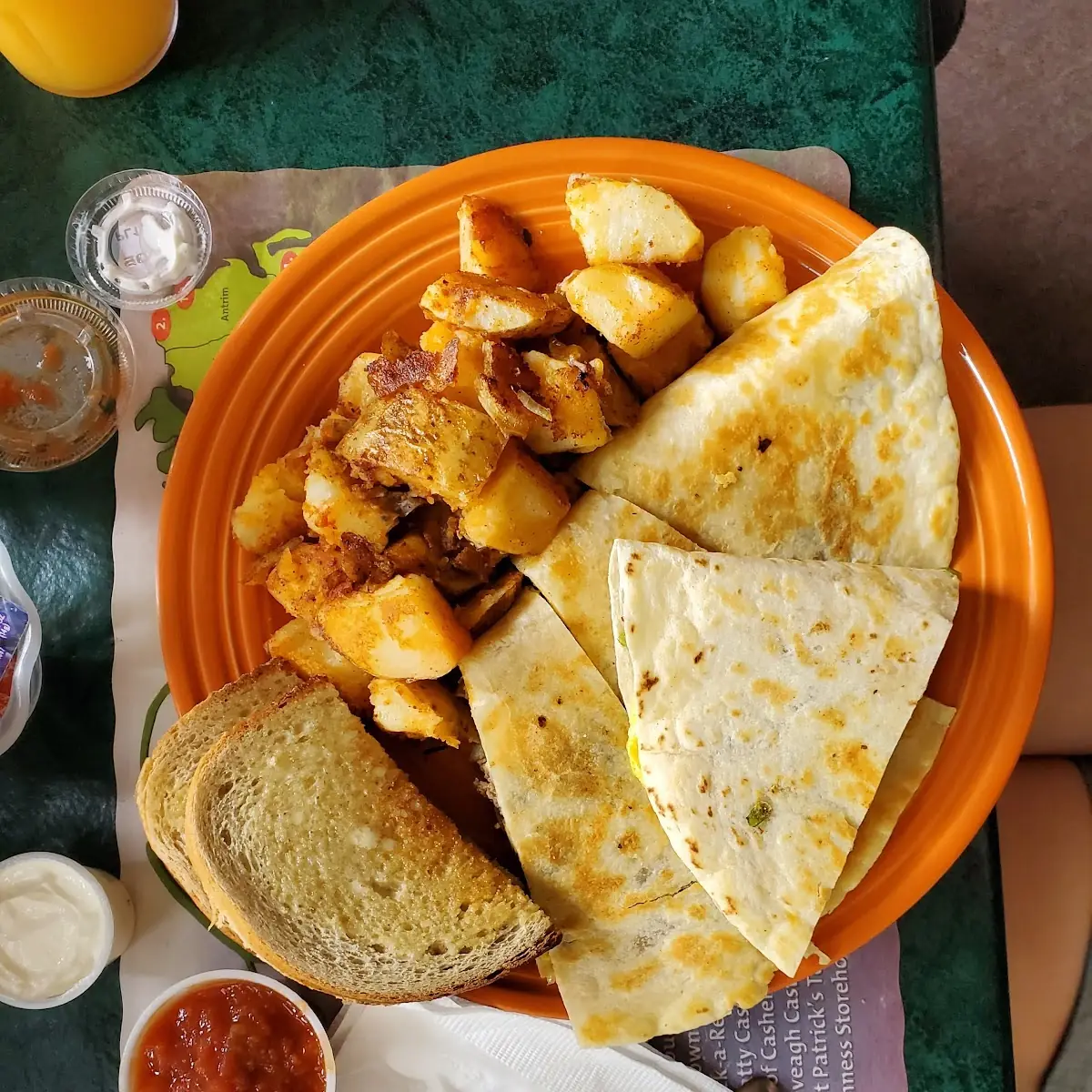Steak Quesadilla and Home Fries