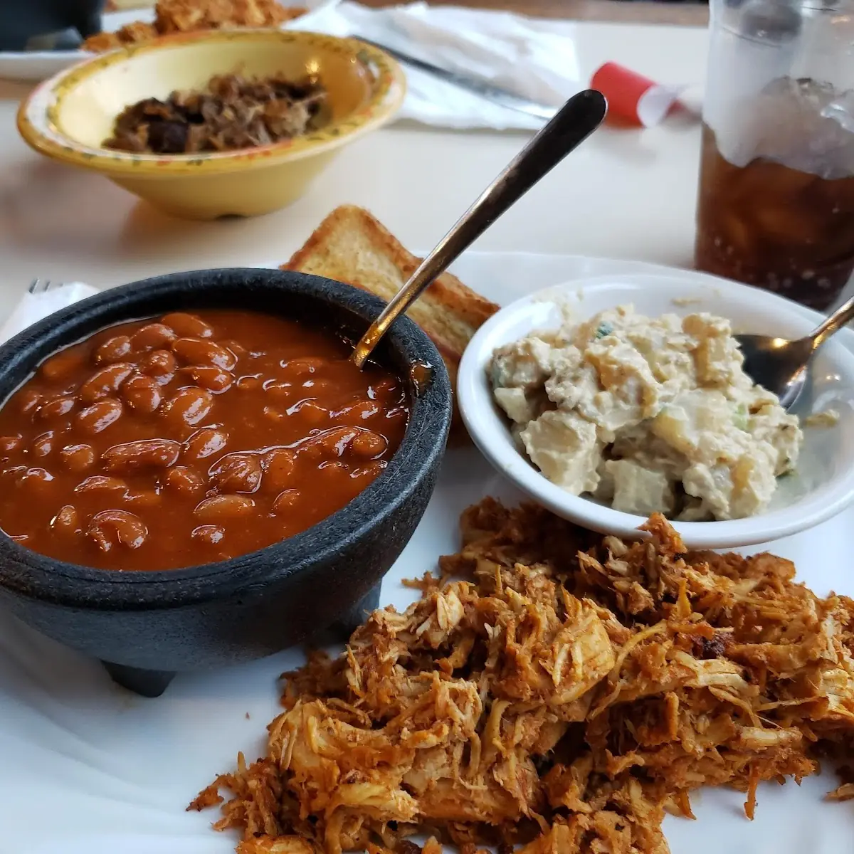 Pulled Chicken Baked Beans Potato Salad
