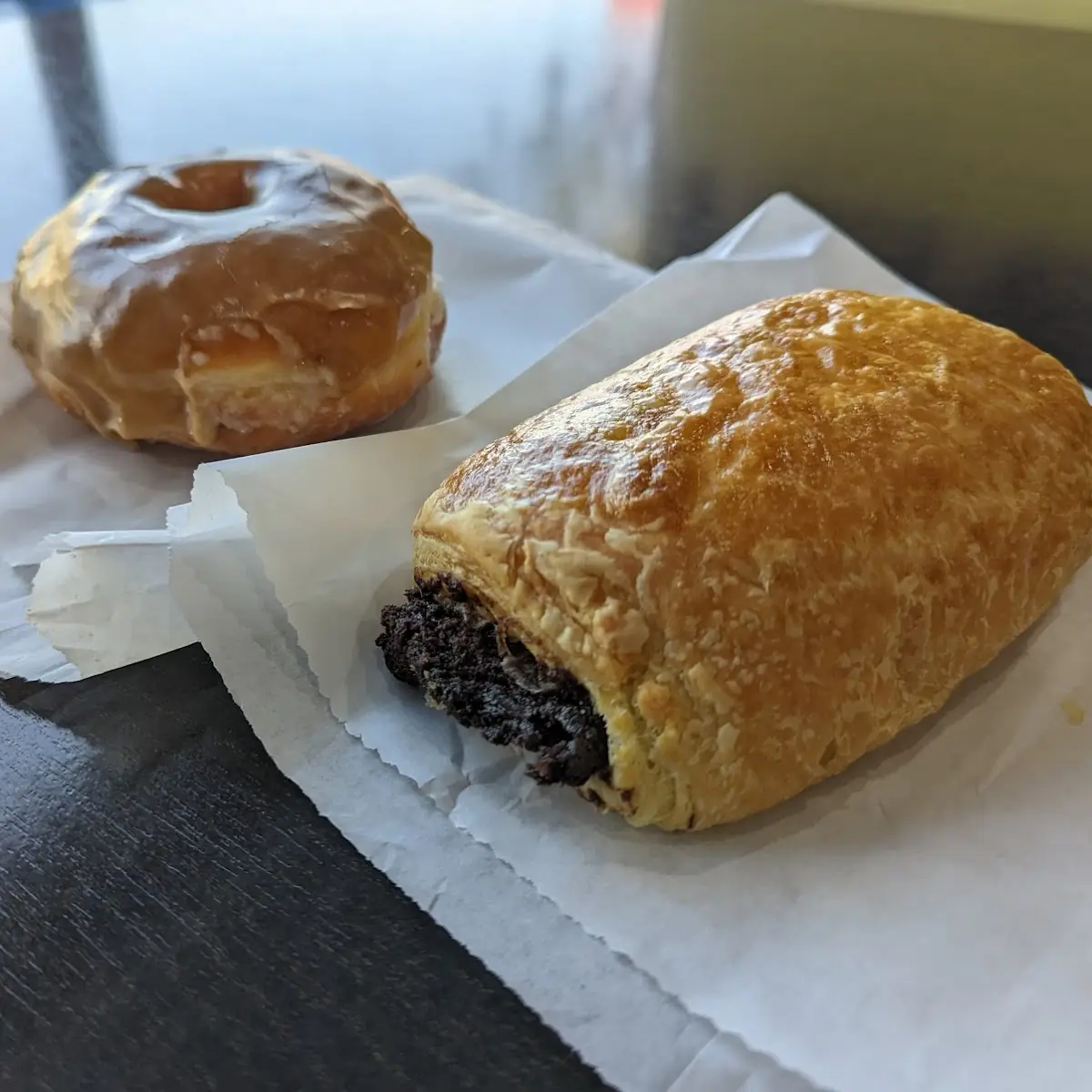 Chocolate Croissant and Glazed Donut