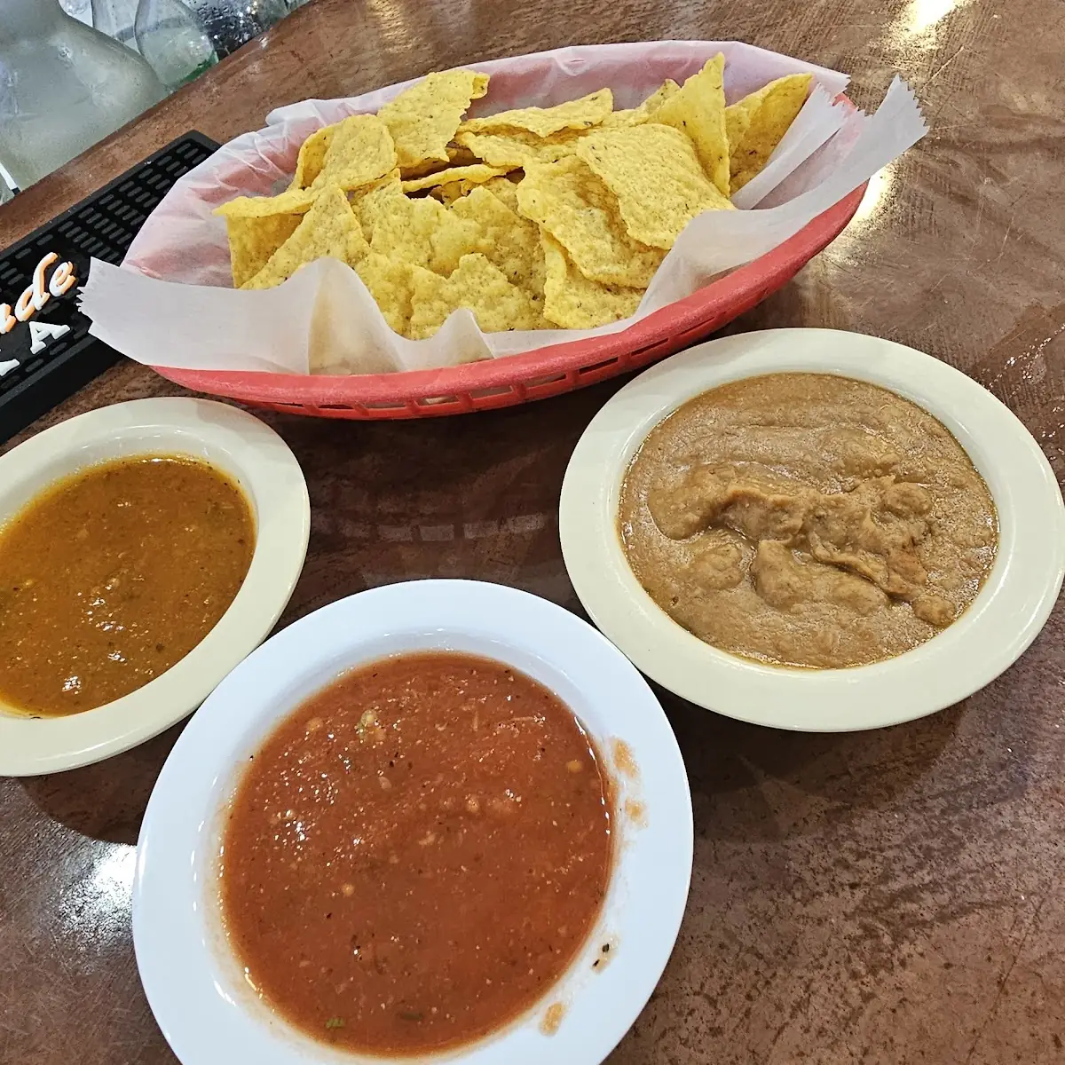 Chips Salsa and Refried Beans