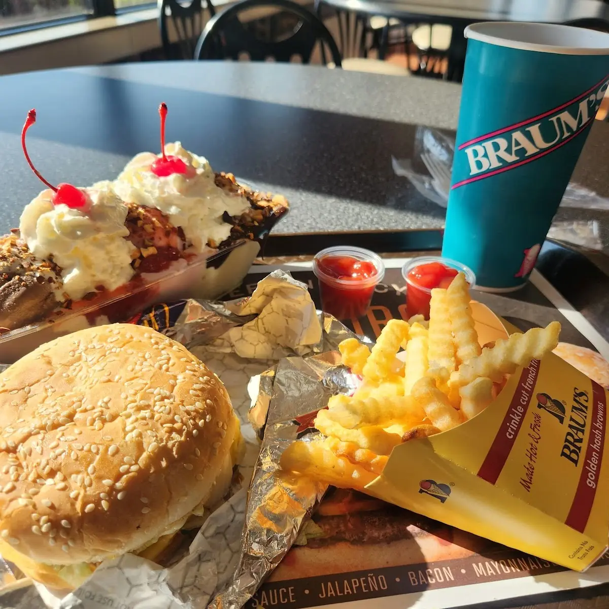 Banana Split Burger and Fries