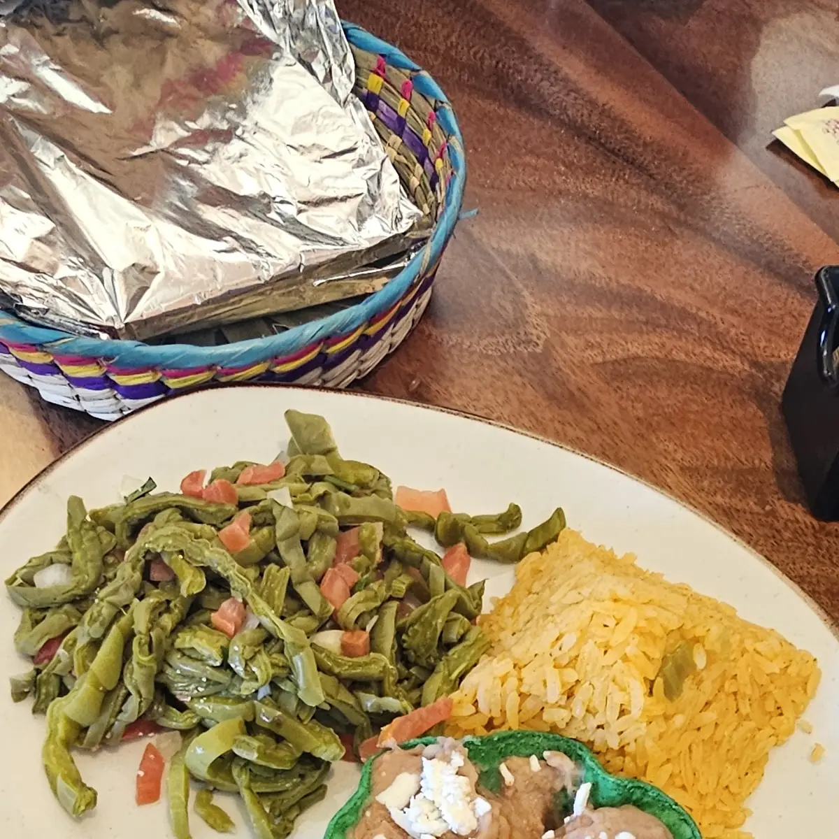 Nopales Refried Beans and Rice
