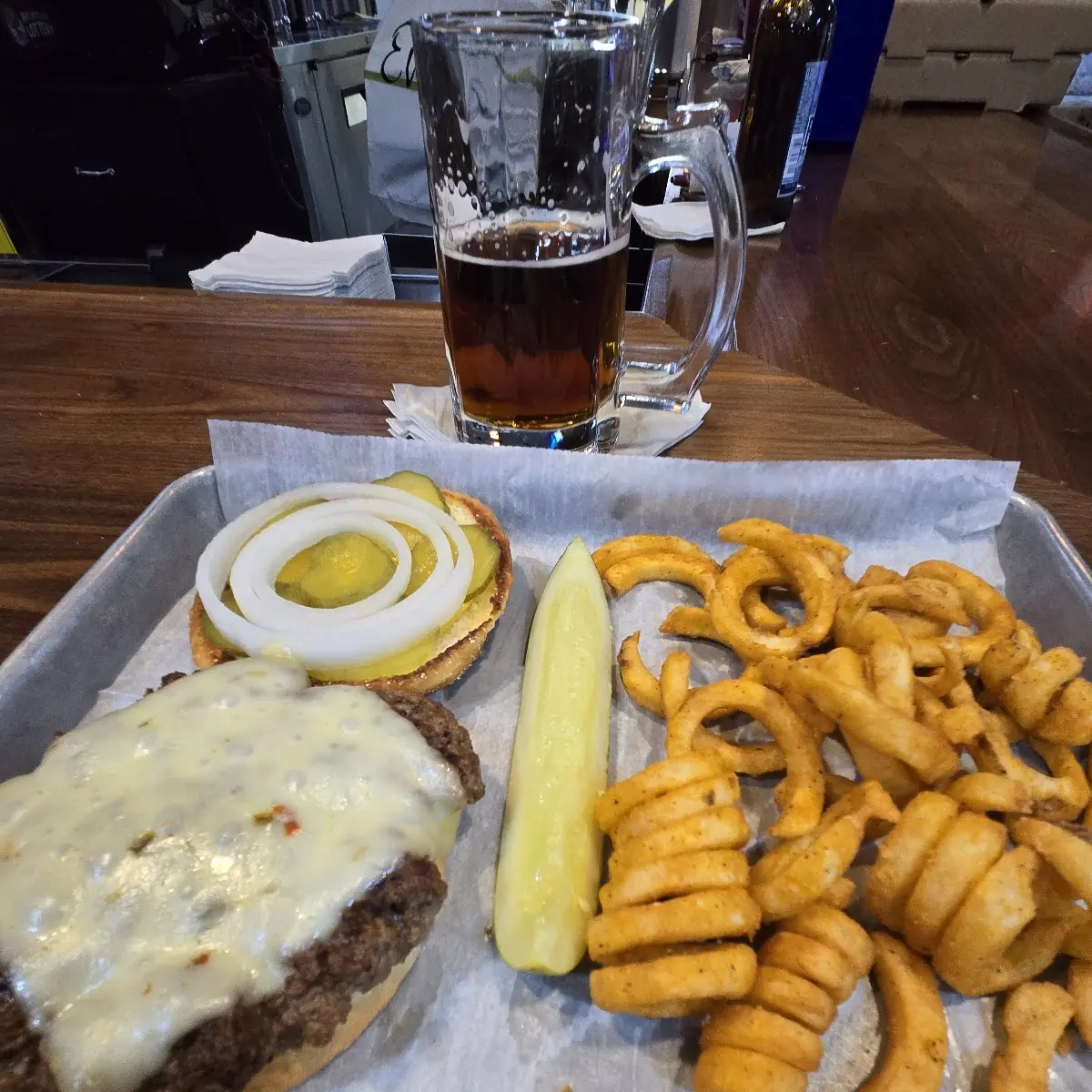 Burger and Curly Fries