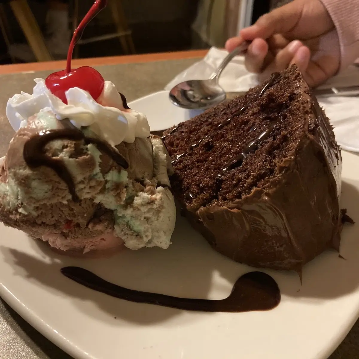 Chocolate Cake and Spumoni Ice Cream