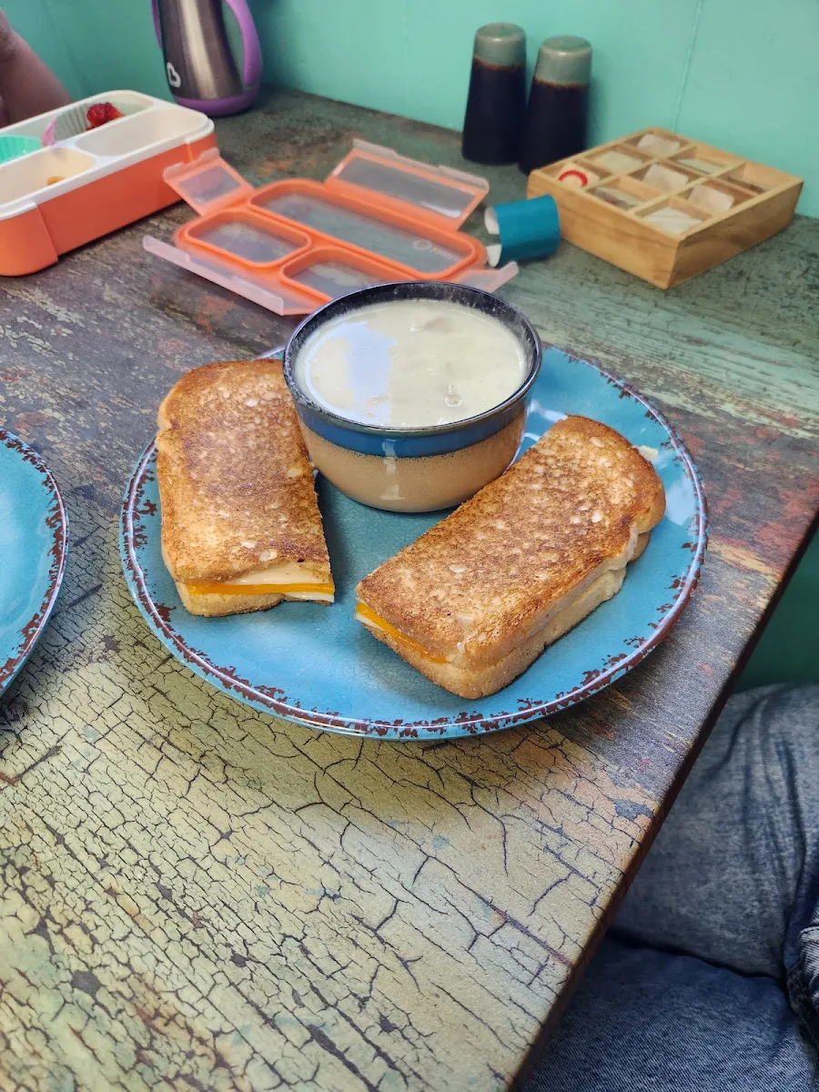 Three Cheese Grilled Cheese with Potato Leak Soup
