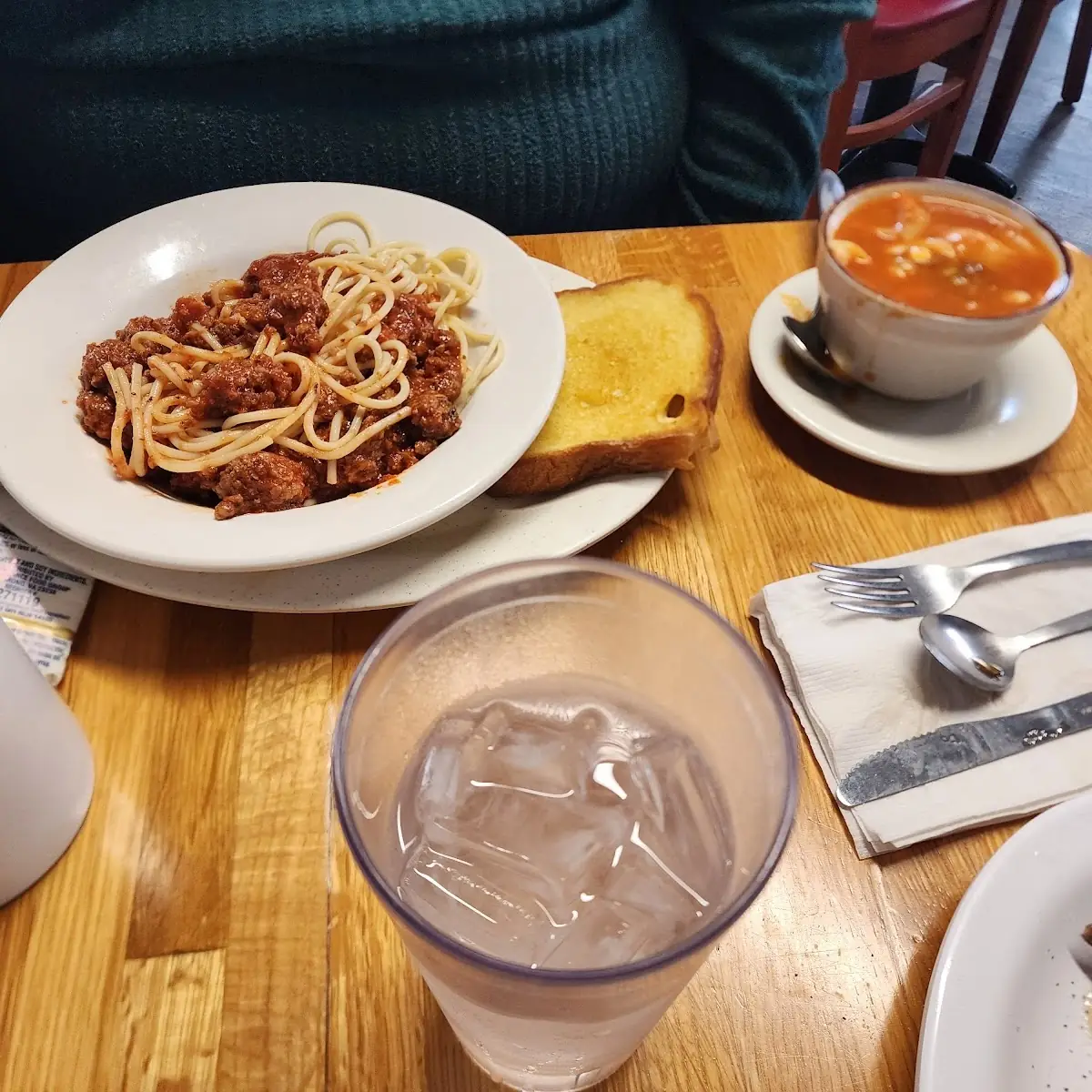 Spaghetti with Meat Sauce and Vegetable Soup