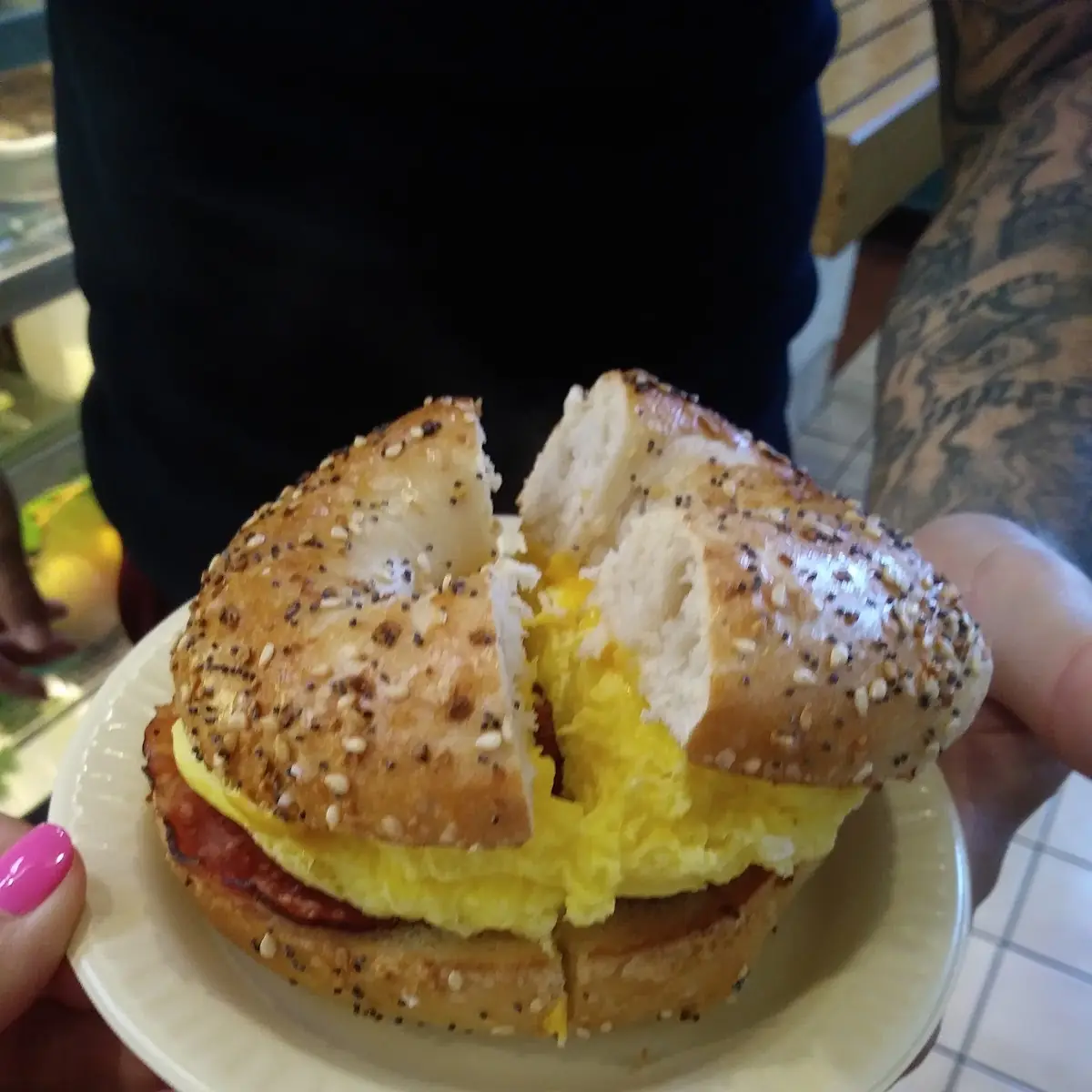 Egg Which with Bacon on Everything Bagel