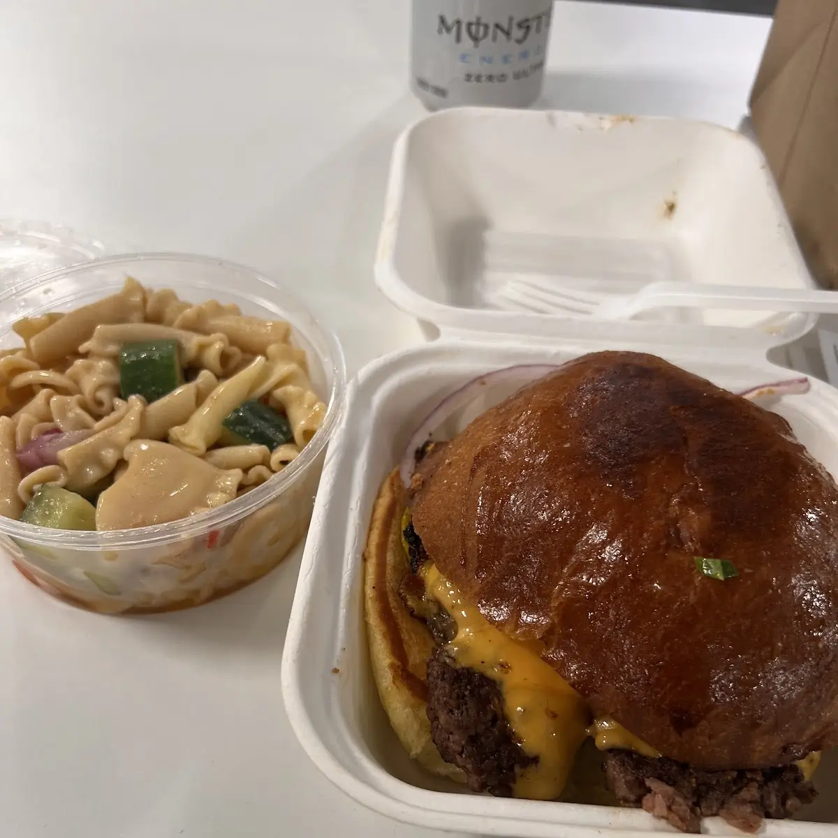 Pasta Salad and Burger