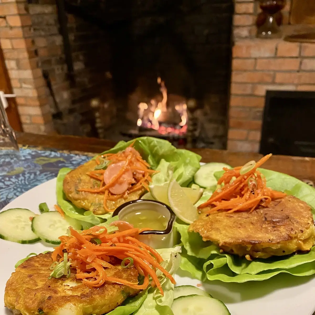 Shrimp & Sweet Potato Cake Served with Pickled Carrot